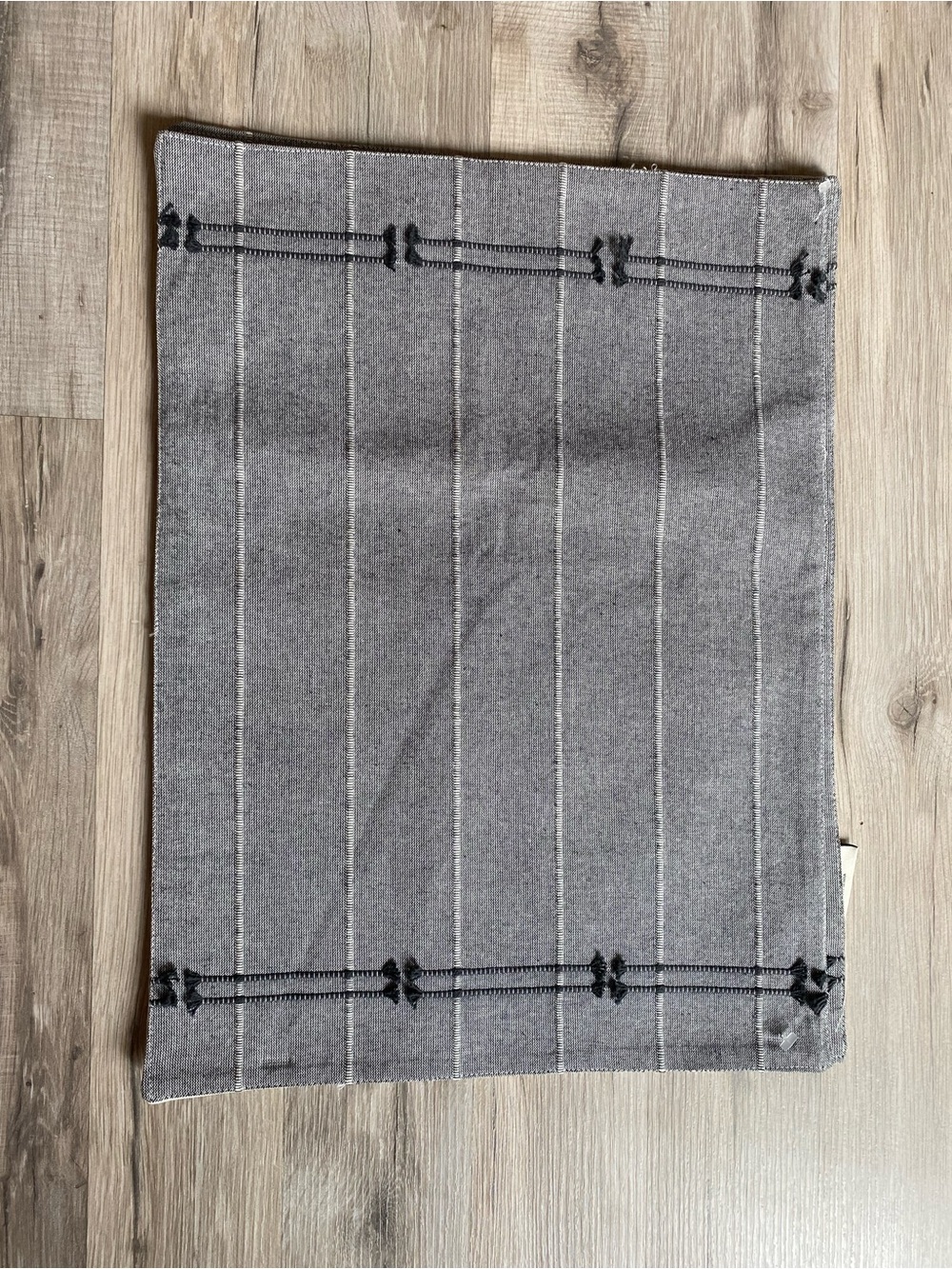 Hearth & Hand 3 Grey Pinstripe placemats with Black Embroidered Accents